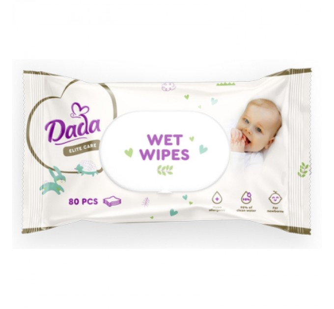Dada Дитячі вологі серветки Dada Elite Care з перших днів життя, з клапаном, 80 шт (4823071659733)