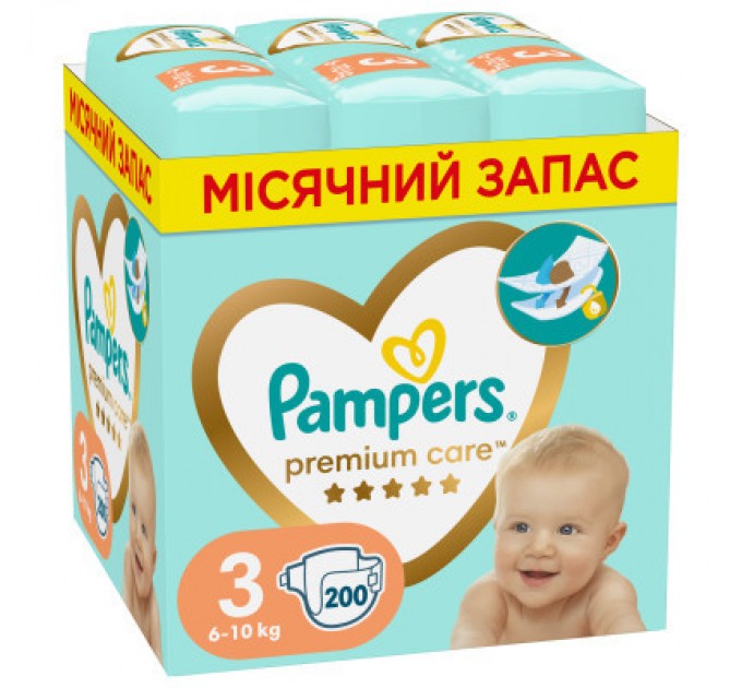 Pampers Підгузки Pampers Premium Care Midi Розмір 3 (6-10 кг) 200 шт (8006540855898)