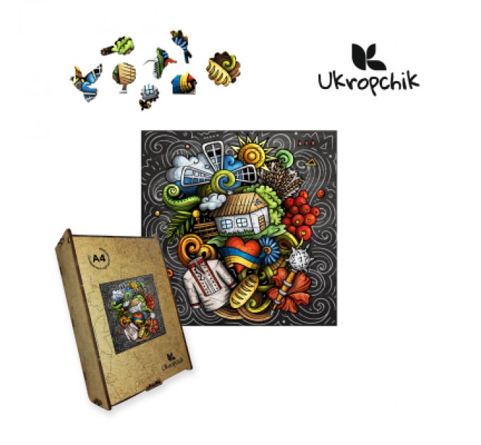 Ukropchik Пазл Ukropchik дерев'яний Українські Традиції size - M в коробці з набором-рамкою (Ukrainian Traditions A4)