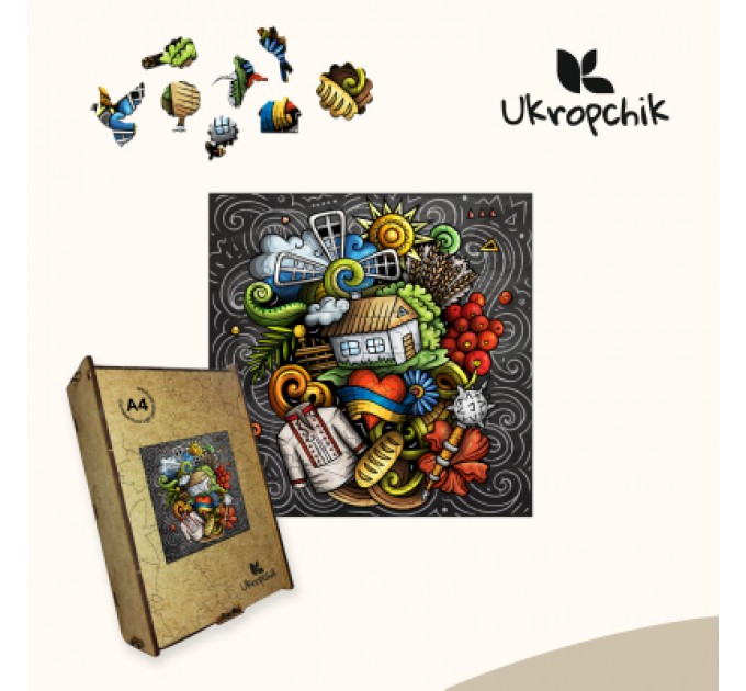 Ukropchik Пазл Ukropchik дерев'яний Українські Традиції size - M в коробці з набором-рамкою (Ukrainian Traditions A4)