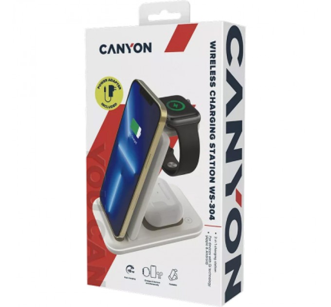 Canyon Зарядний пристрій Canyon WS-304 Foldable 3in1 Wireless charger Cosmic Latte (CNS-WCS304CL)