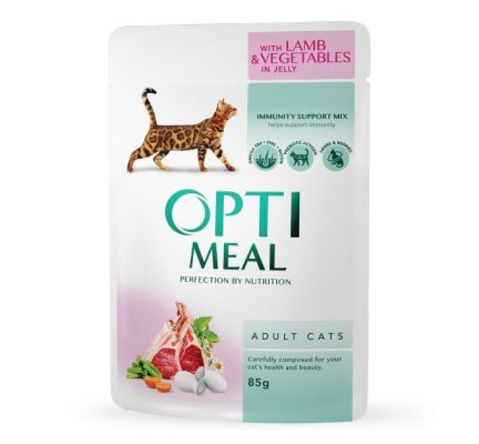 Optimeal Вологий корм для кішок Optimeal зі смаком ягняти і овочів 85 г (4820083905445)