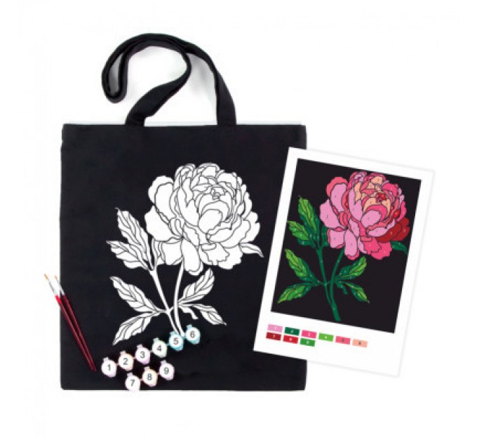 Rosa Набір для творчості Rosa екосумка-розмальовка, чорна, Ніжна півонія 38х42см (4823098539742)