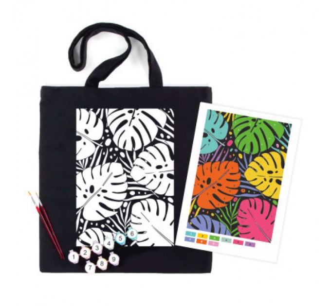 Rosa Набір для творчості Rosa екосумка-розмальовка, чорна, Тропічне листя 38х42см (4823098539735)