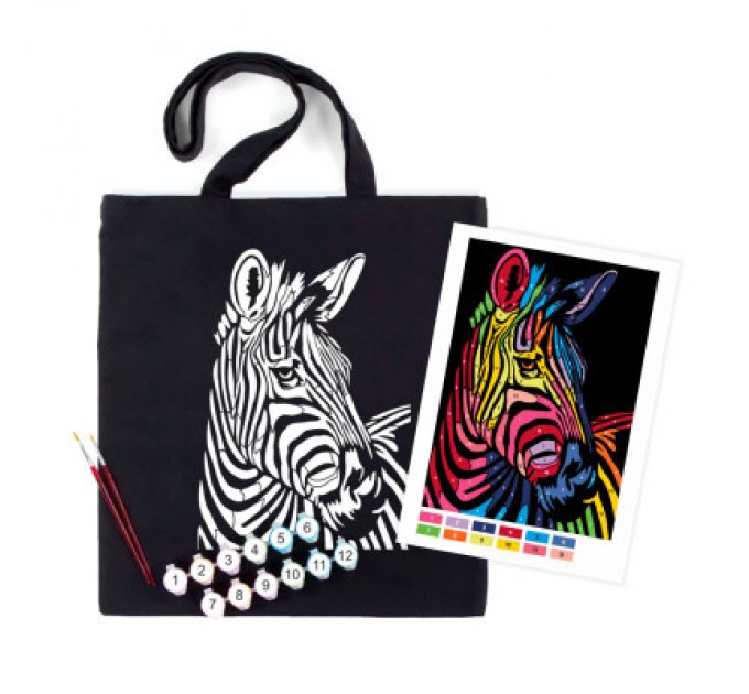 Rosa Набір для творчості Rosa екосумка-розмальовка, чорна, Яскрава зебра 38х42см (4823098539711)