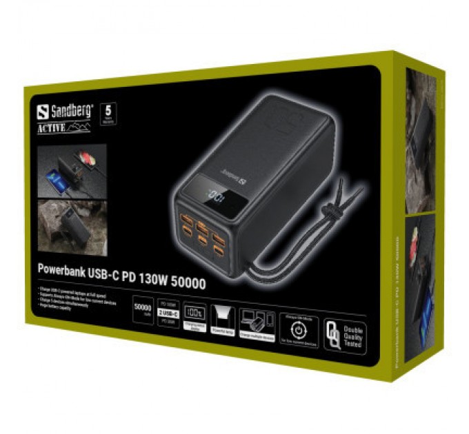 Sandberg Батарея універсальна Sandberg 50000mAh 130W PD, 3хUSB 3xType-C LED 2W (420-75)