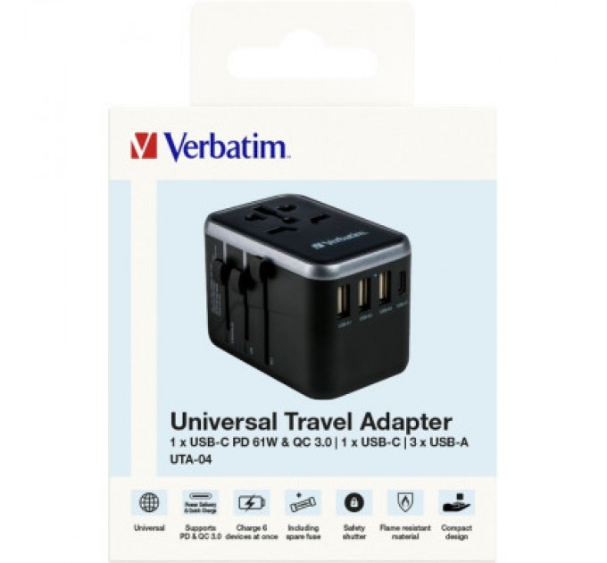 Verbatim Зарядний пристрій Verbatim UTA-04 PD61W (3xUSB-A/2xUSB-C) (49546)