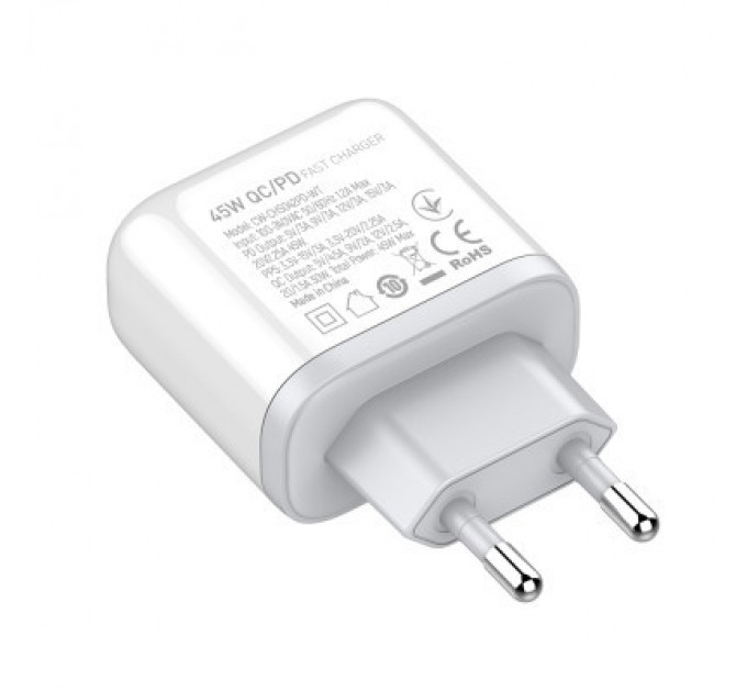 Зарядний пристрій ColorWay Power Delivery Port PPS USB (Type-C PD+ USB QC3.0) (45W) white (CW-CHS042PD-WT)