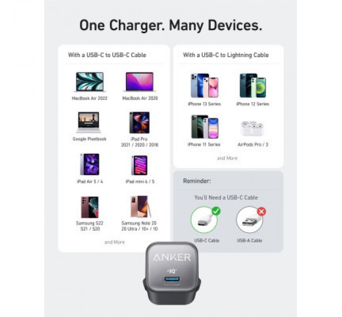 Anker Зарядний пристрій Anker PowerPort 511 Nano III - 30W USB-C White (A2147G21)