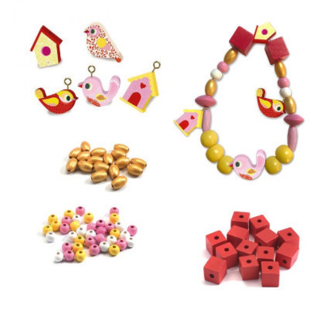 Djeco Набір для творчості Djeco з дерев'яними намистинами Пташки (DJ09809)