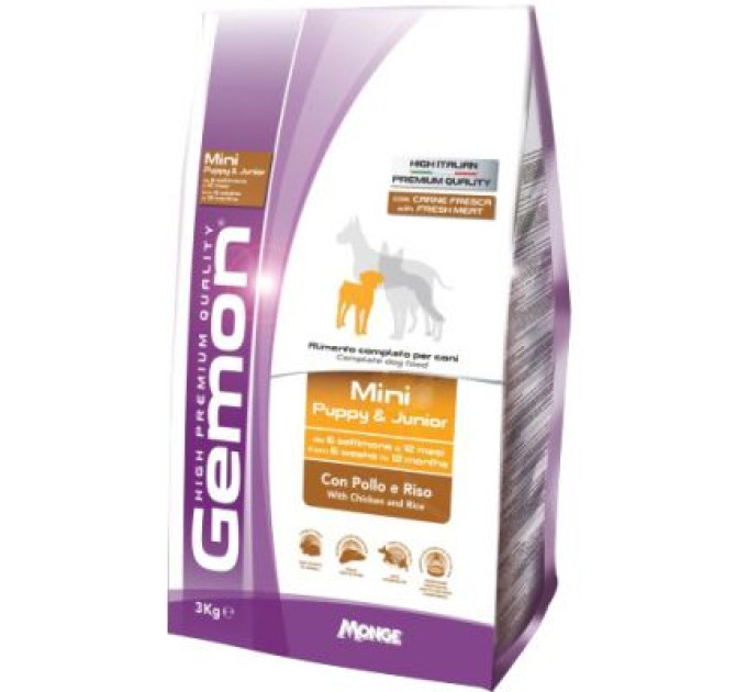 Gemon Сухий корм для собак Gemon Dog Mini pup&jun курка з рисом 3 кг (8009470386043)