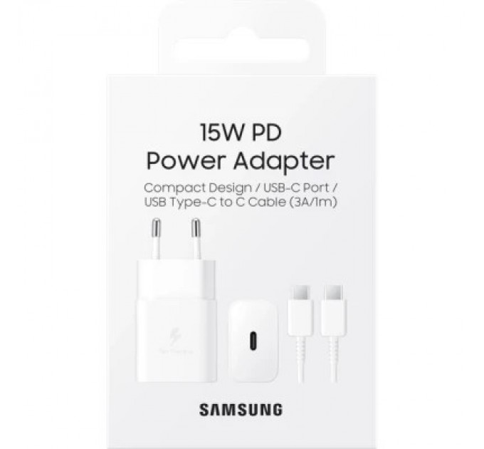 Зарядний пристрій Samsung USB-С 15W White + Cable USB-C 1m (EP-T1510XWEGEU)