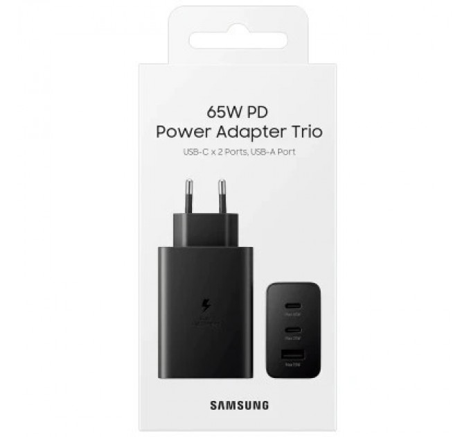 Зарядний пристрій Samsung 2xUSB-С 65W PD PPS/USB-A Black (EP-T6530NBEGEU)