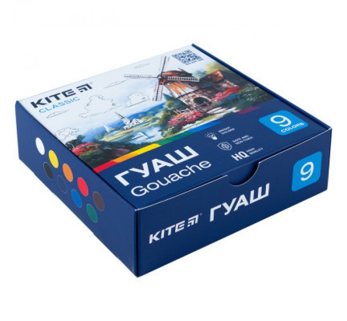 Kite Гуашеві фарби Kite Classic 9 кольорів х 20 мл (K-072)