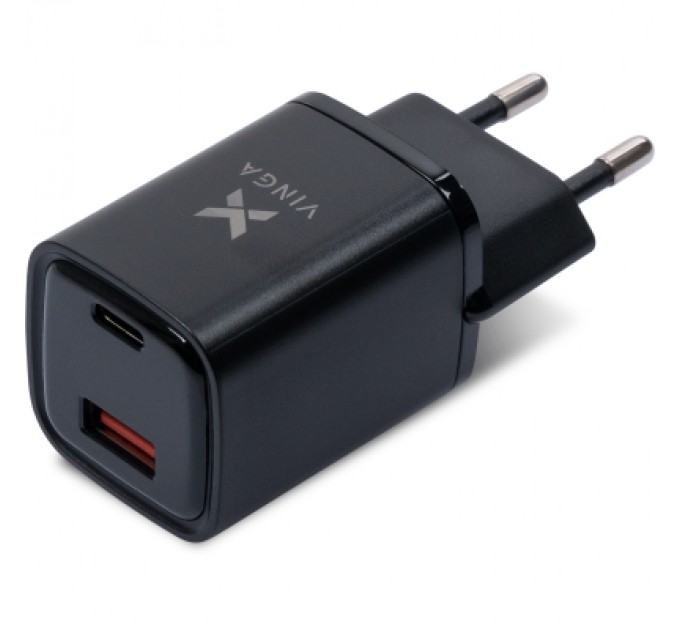 Зарядний пристрій Vinga USB-C PD30W + USB-A QC30W Display 33W Max (VCR30ACDB)