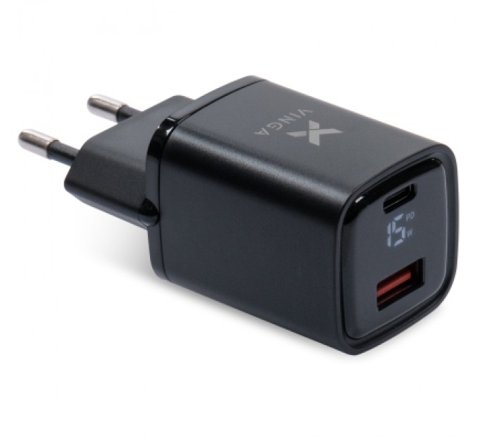 Зарядний пристрій Vinga USB-C PD30W + USB-A QC30W Display 33W Max (VCR30ACDB)