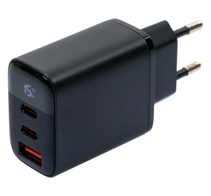 Зарядний пристрій Vinga 2xUSB-C PD30W + USB-A QC30W Display 30W Max (VCR30ACCDB)