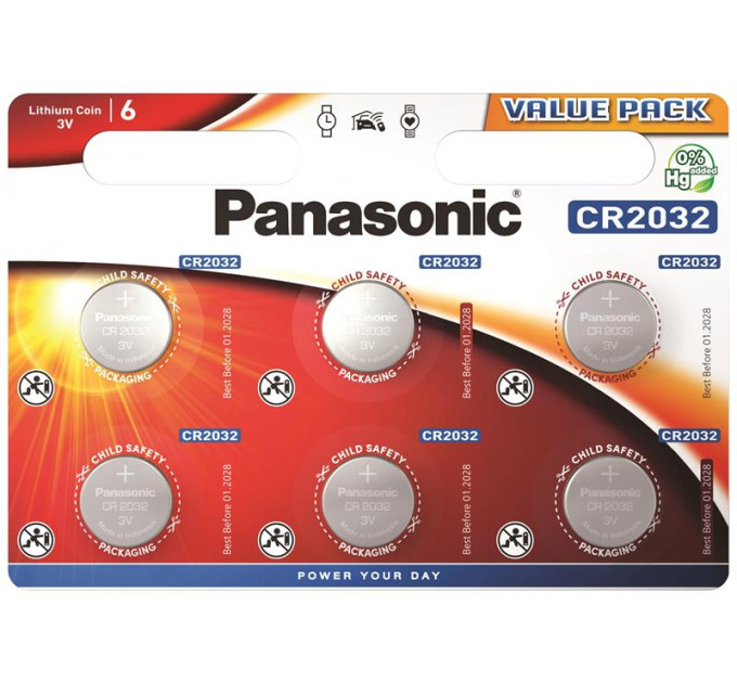 Panasonic Батарейка Panasonic CR 2032 Lithium * 6 (CR-2032EL/6B)