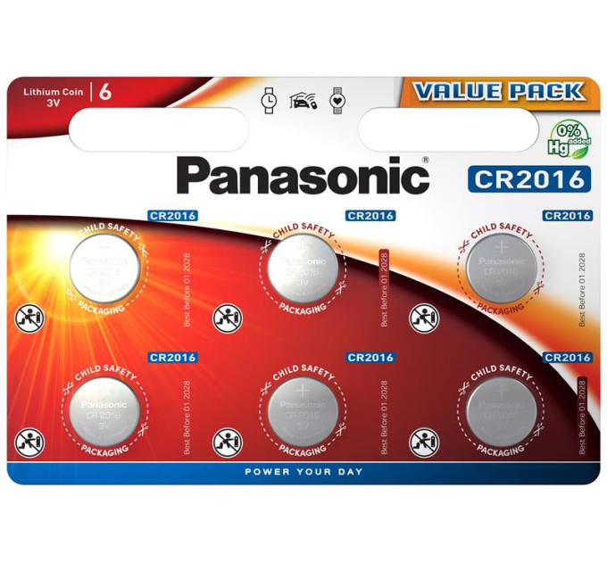 Panasonic Батарейка Panasonic CR 2016 * 6 LITHIUM (CR-2016EL/6B)