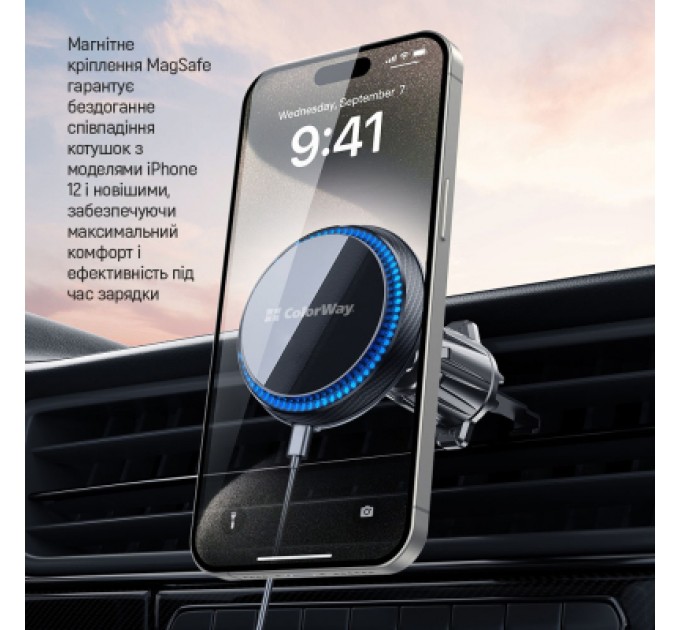 ColorWay Універсальний автотримач ColorWay MagSafe 360° Air Vent 15W Black (CW-CHMW041Q-BK)