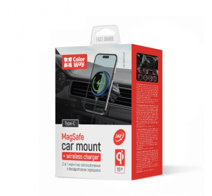 ColorWay Універсальний автотримач ColorWay MagSafe 360° Air Vent 15W Black (CW-CHMW041Q-BK)
