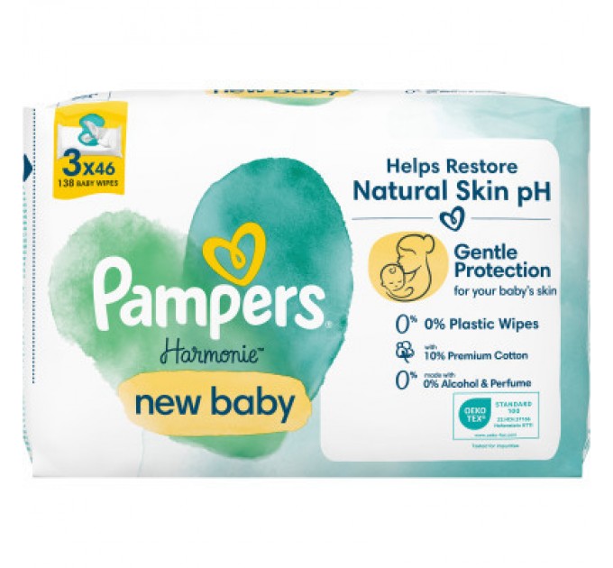 Дитячі вологі серветки Pampers Harmonie New baby 3 пачки х 46 шт (8700216201025)