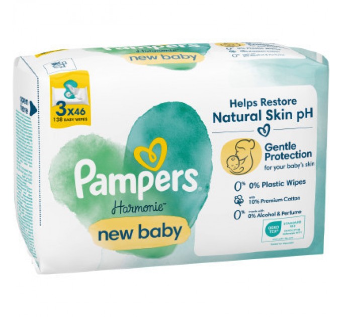 Дитячі вологі серветки Pampers Harmonie New baby 3 пачки х 46 шт (8700216201025)