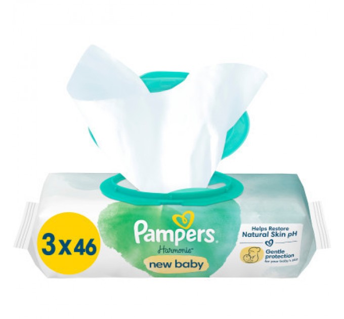 Дитячі вологі серветки Pampers Harmonie New baby 3 пачки х 46 шт (8700216201025)