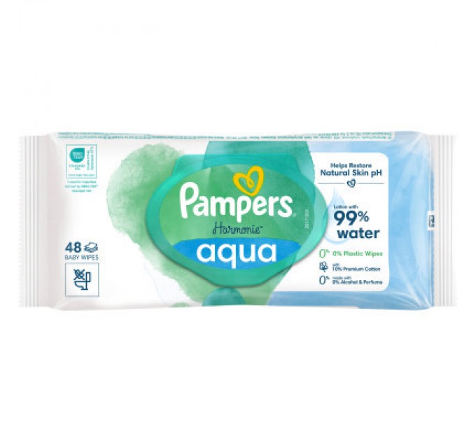 Pampers Дитячі вологі серветки Pampers Harmonie Aqua 48 шт (8006540458563)