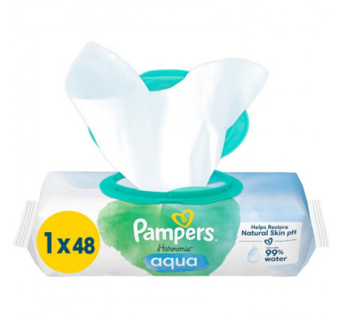 Pampers Дитячі вологі серветки Pampers Harmonie Aqua 48 шт (8006540458563)