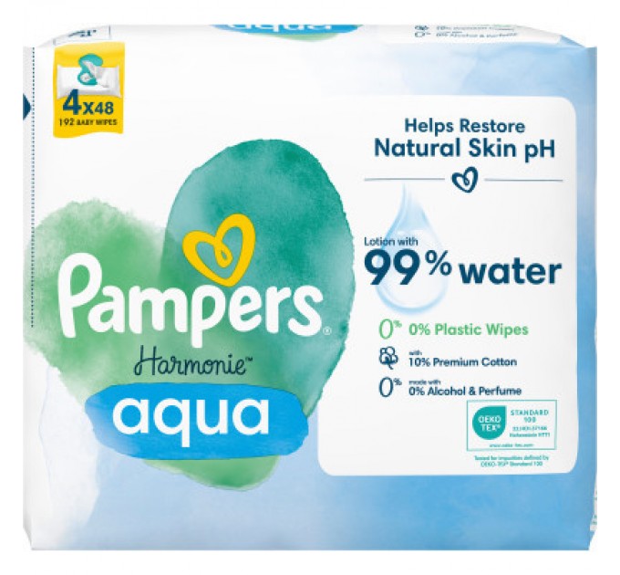 Pampers Дитячі вологі серветки Pampers Harmonie Aqua 4 пачки х 48 шт (8006540556139)