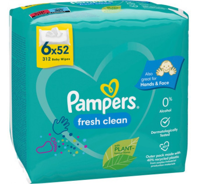 Pampers Дитячі вологі серветки Pampers Fresh Clean 6 пачок х 52 шт (8001841078175)
