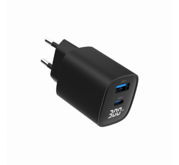 Gembird Зарядний пристрій Gembird 1xUSB-A (QC3.0 18W) + 1 Type-C (PD20W) LCD black (TA-UC-PDQC30LCD-BK-01)