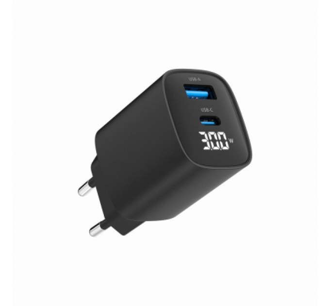Gembird Зарядний пристрій Gembird 1xUSB-A (QC3.0 18W) + 1 Type-C (PD20W) LCD black (TA-UC-PDQC30LCD-BK-01)