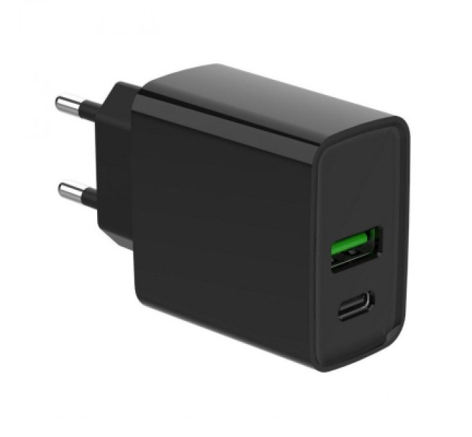 Зарядний пристрій Gembird 1xUSB-A + 1 Type-C (PD20Вт + QC3.0 18Вт) black (TA-UC-PDQC20-01-BK)