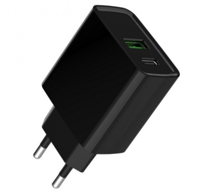 Зарядний пристрій Gembird 1xUSB-A + 1 Type-C (PD20Вт + QC3.0 18Вт) black (TA-UC-PDQC20-01-BK)
