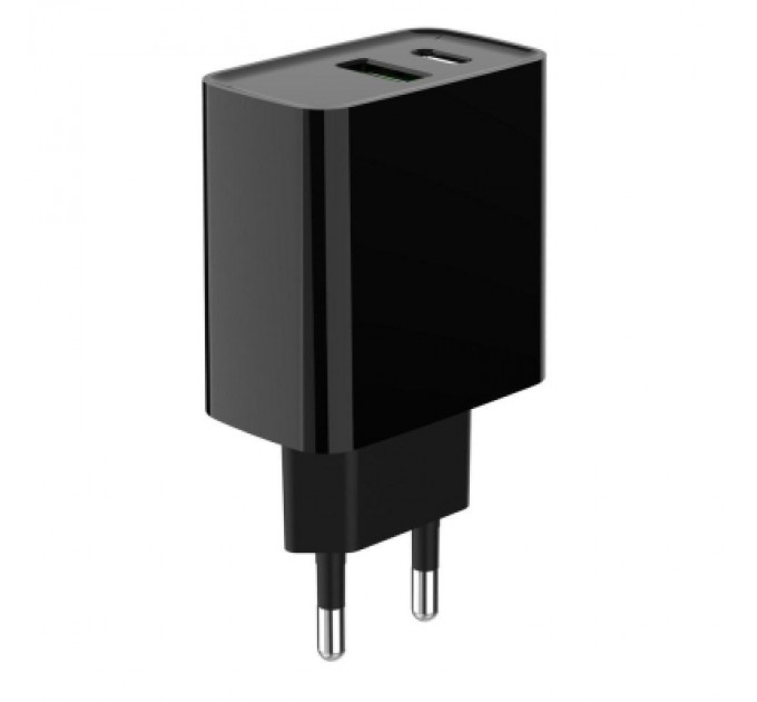 Зарядний пристрій Gembird 1xUSB-A + 1 Type-C (PD20Вт + QC3.0 18Вт) black (TA-UC-PDQC20-01-BK)