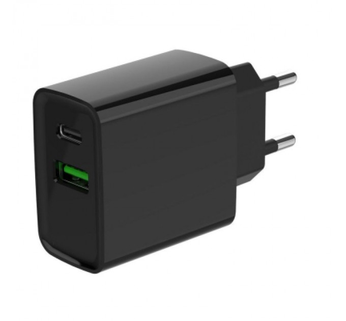 Зарядний пристрій Gembird 1xUSB-A + 1 Type-C (PD20Вт + QC3.0 18Вт) black (TA-UC-PDQC20-01-BK)