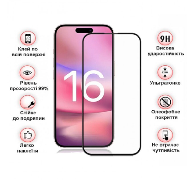 BeCover Скло захисне BeCover Apple iPhone 16 Black (712122)