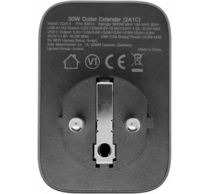 Ugreen Зарядний пристрій Ugreen 3xUSB 30W Outlet Extender (2хUSB-A+USB-C) CD314 (90613)