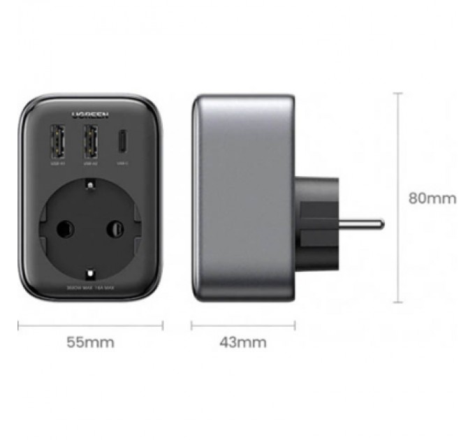 Ugreen Зарядний пристрій Ugreen 3xUSB 30W Outlet Extender (2хUSB-A+USB-C) CD314 (90613)