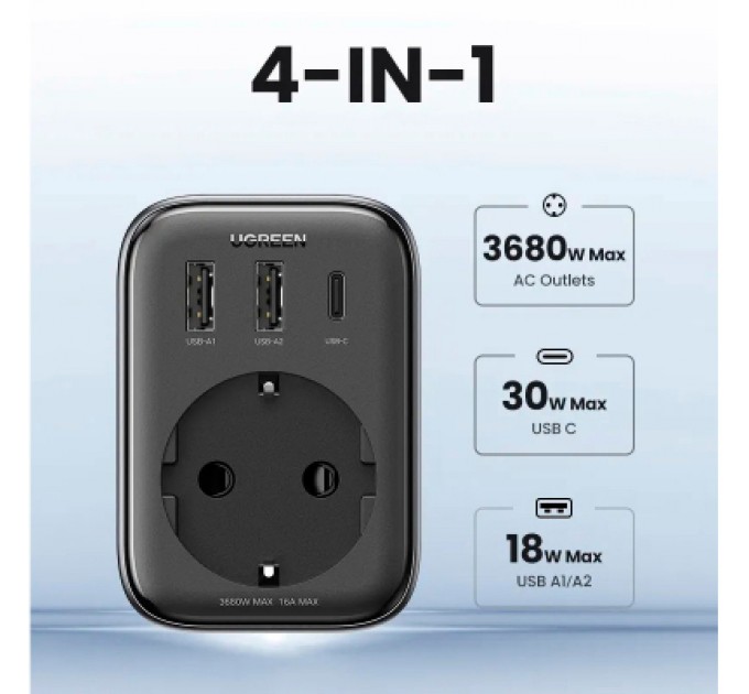 Ugreen Зарядний пристрій Ugreen 3xUSB 30W Outlet Extender (2хUSB-A+USB-C) CD314 (90613)