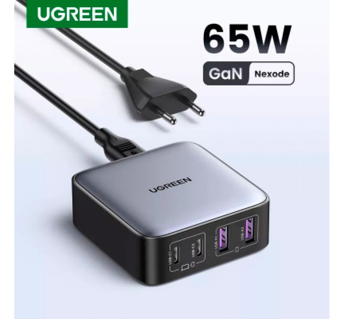 Ugreen Зарядний пристрій Ugreen 4xUSB 65W (2хUSB-C+2xUSB-A) Gan CD327 (90747)