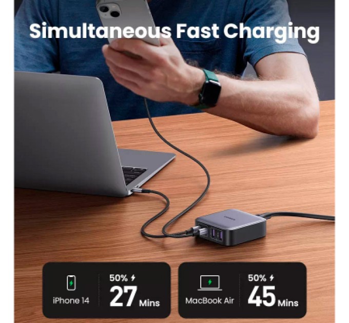 Ugreen Зарядний пристрій Ugreen 4xUSB 65W (2хUSB-C+2xUSB-A) Gan CD327 (90747)