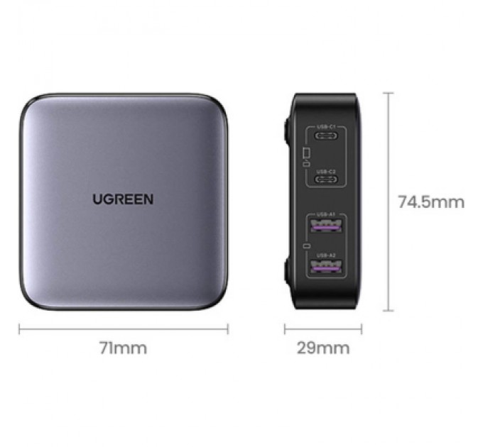 Ugreen Зарядний пристрій Ugreen 4xUSB 65W (2хUSB-C+2xUSB-A) Gan CD327 (90747)