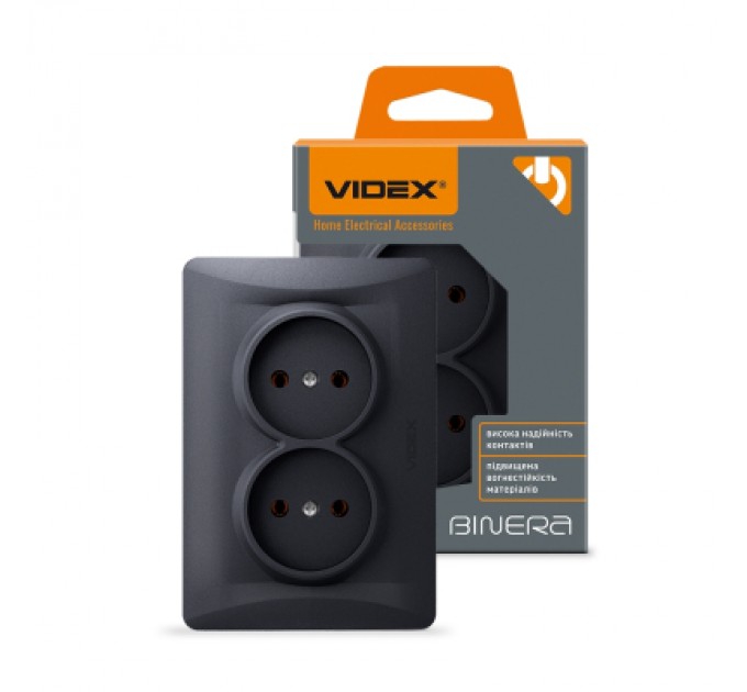 Videx Розетка Videx BINERA 2ая черн (VF-BNSK2-BG)