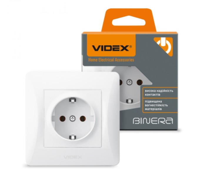Videx Розетка Videx BINERA 1ая із заземленням (VF-BNSK1G-W)