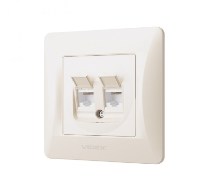 Комп'ютерна розетка Videx BINERA CAT6 + CAT6 подвійна кремова (VF-BNSK2PC6-CR)