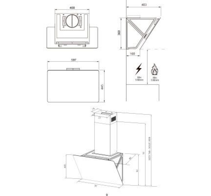 Interline Витяжка кухонна Interline FLOW WH A/60/GL/M