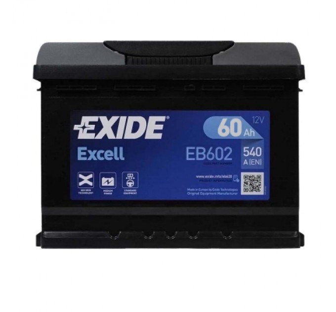 EXIDE Акумулятор автомобільний EXIDE EXCELL 60Ah Н Ев (-/+) (540EN) (EB602)